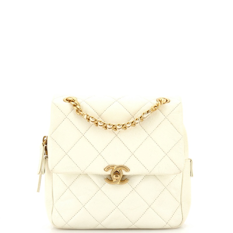 Chain Melody Flap Backpack Quilted Caviar Small