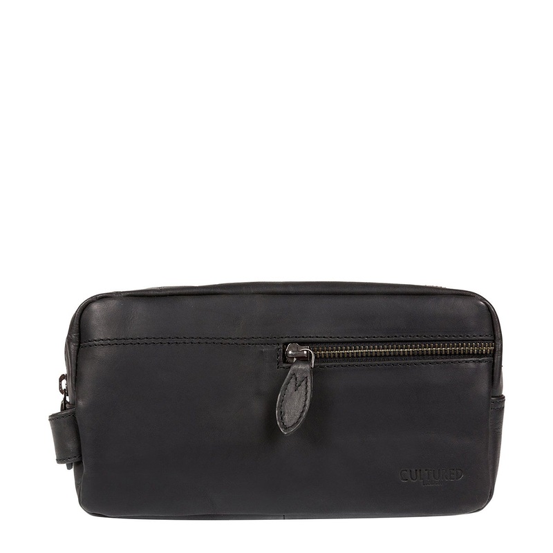'Creek' Black Leather Washbag