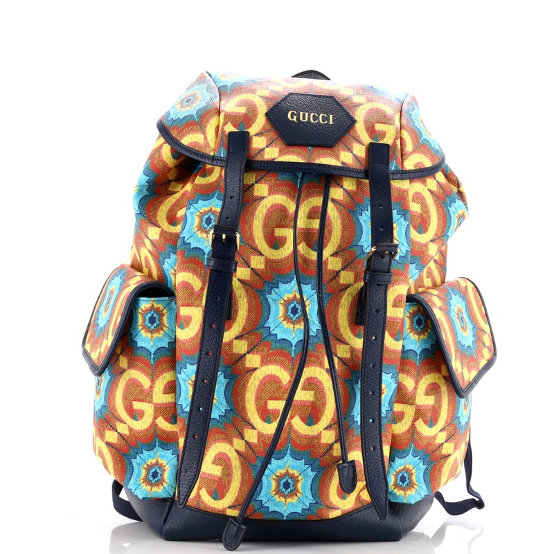 Double Pocket Belt Backpack Kaleidoscope Print GG Coated Canvas Large