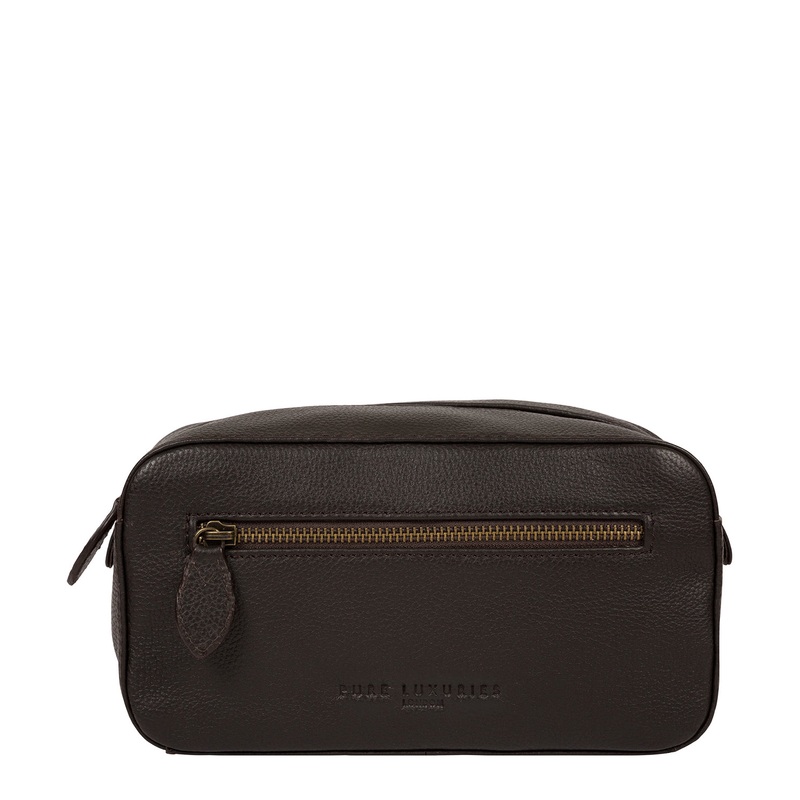 'Jetty' Brown Leather Washbag