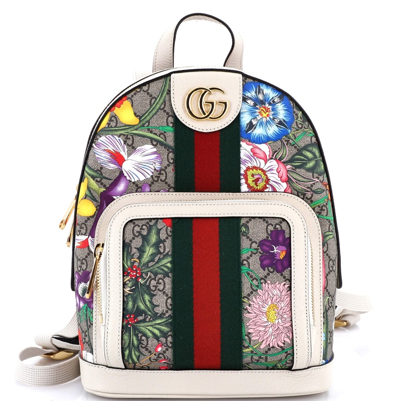 Ophidia Backpack Flora GG Coated Canvas and Leather  Small