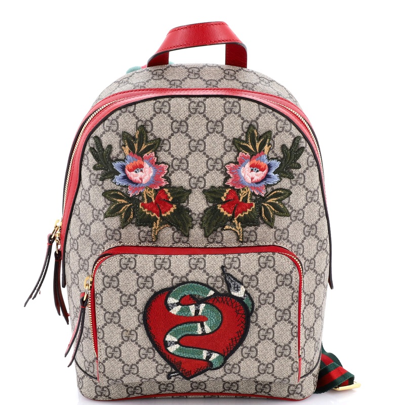 Zip Pocket Backpack Embroidered GG Coated Canvas Small