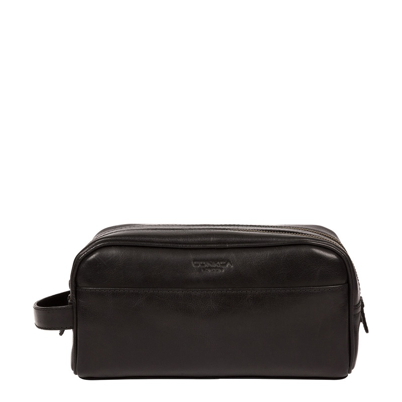 'Alberto' Black Leather Washbag