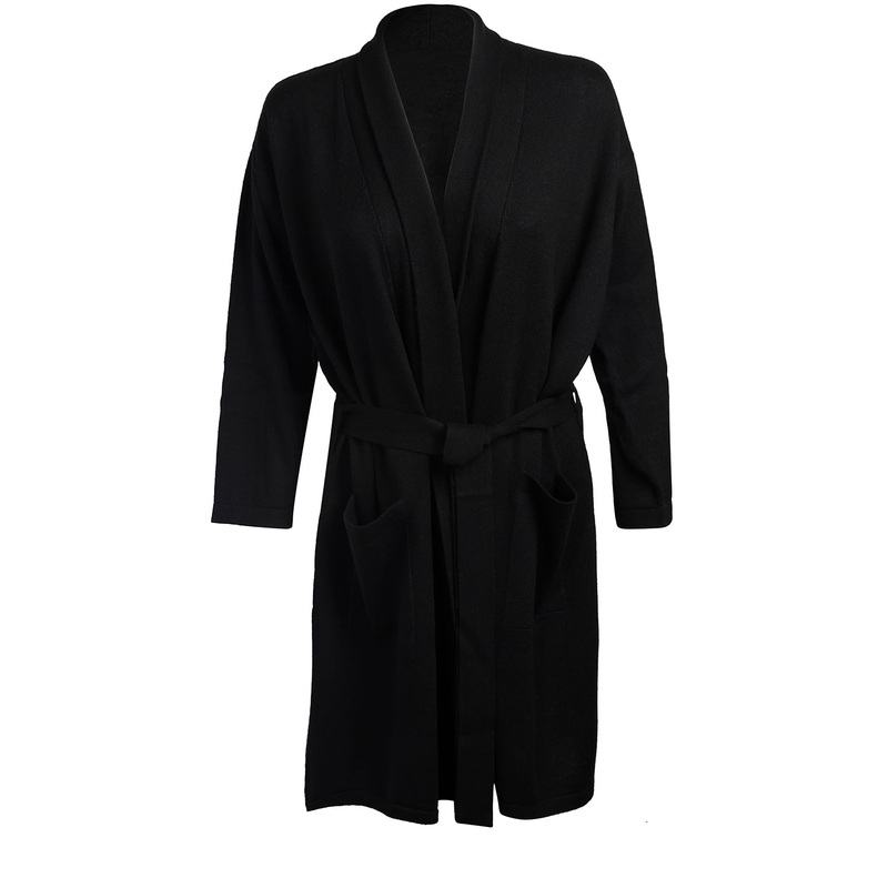 'Alston' Black Medium Merino Wool and Cashmere Dressing Gown