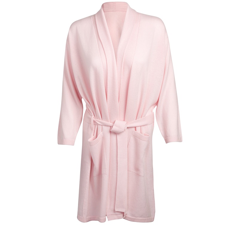 'Alston' Blush Pink Medium Merino Wool and Cashmere Dressing Gown