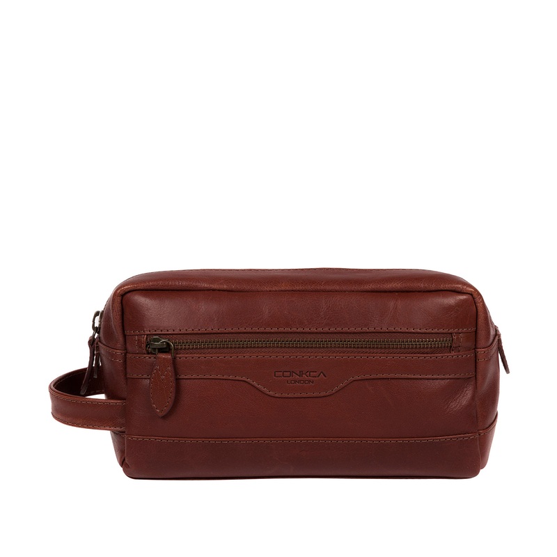 'Careca' Conker Brown Leather Washbag