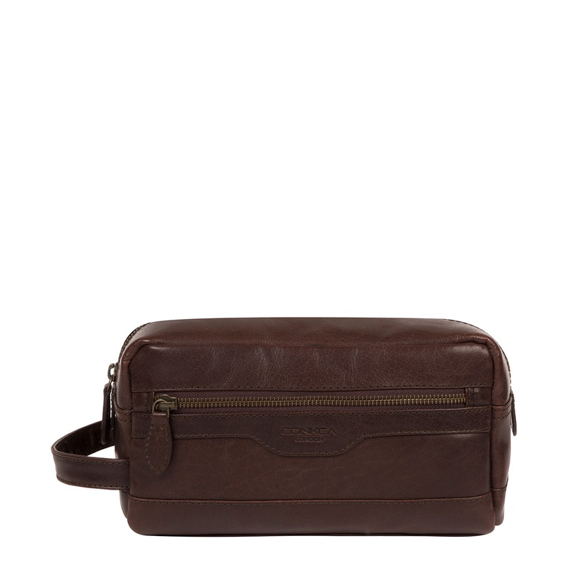 'Careca' Dark Brown Leather Washbag