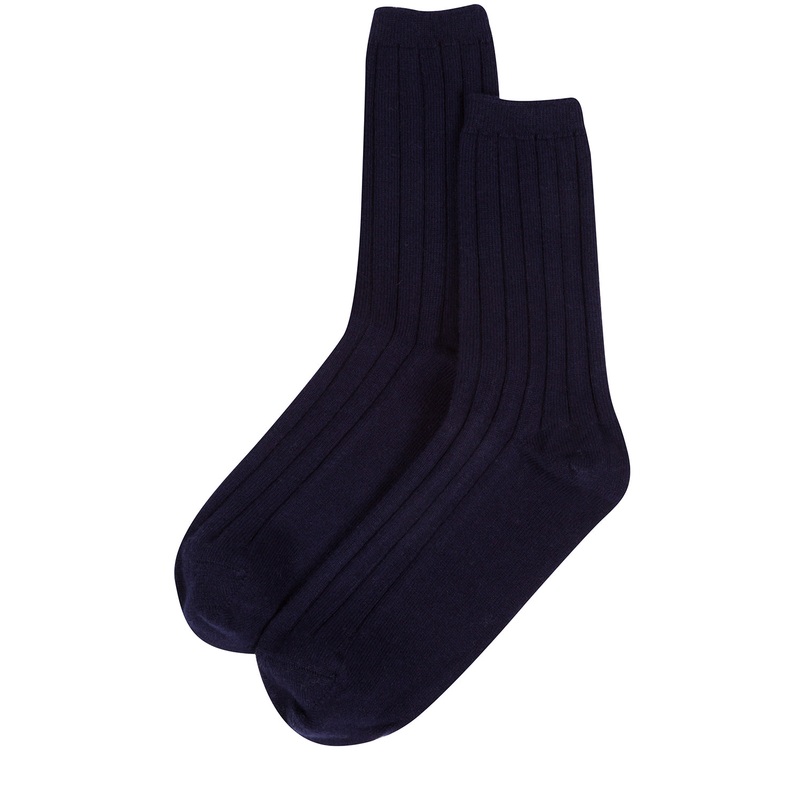 'Cartmel' Dark Navy Cashmere & Merino Wool Ribbed Medium Socks