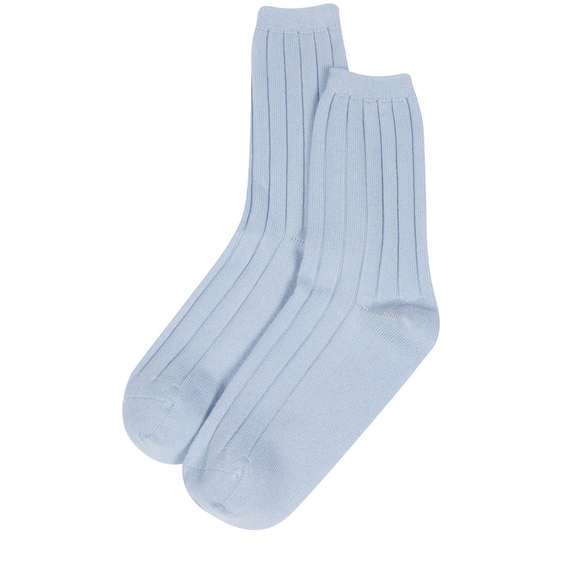 'Cartmel' Powder Blue Cashmere & Merino Wool Ribbed Medium Socks