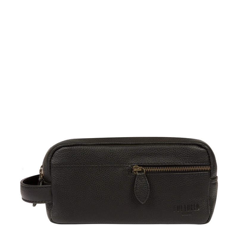 'Cove' Black Leather Washbag