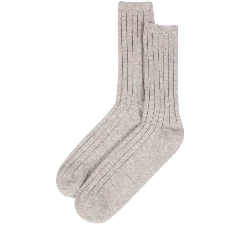'Dalton' Foggy Large Cashmere and Merino Wool Ribbed Socks