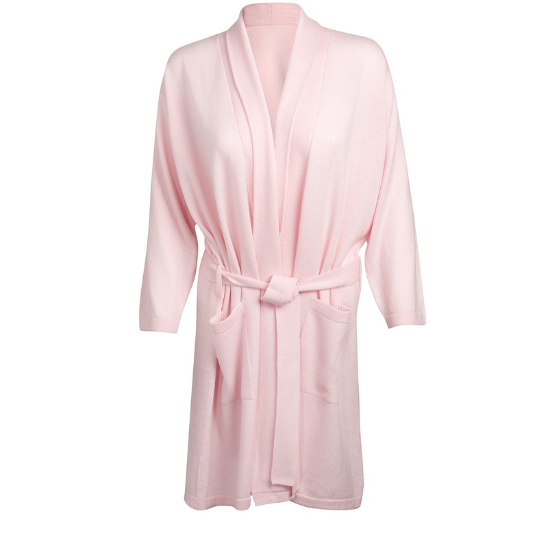 'Hallbeck' Blush Pink Small Merino Wool and Cashmere Dressing Gown