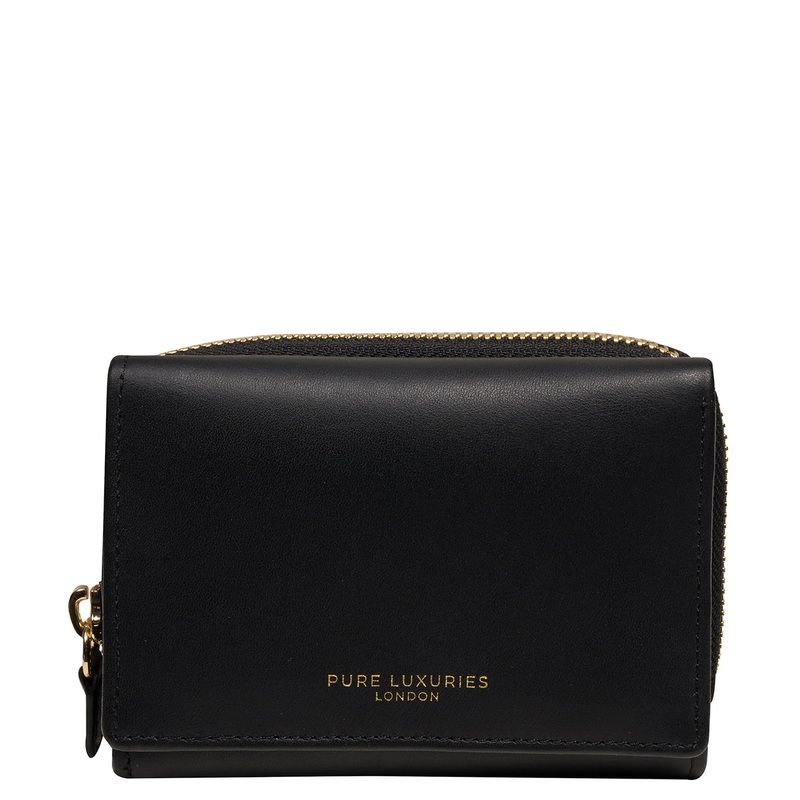 'Libby' Black Leather Tri-Fold Purse