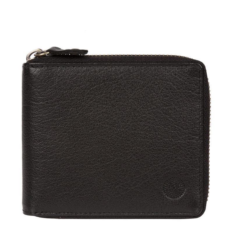 'Morrison' Black Zip Round Leather Wallet