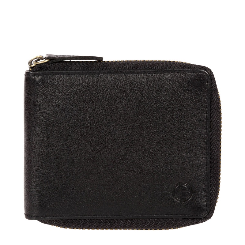 'Tornado' Black Leather Zip-Round Wallet