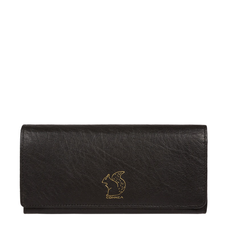 'Arabella' Black Tri-Fold Leather Purse