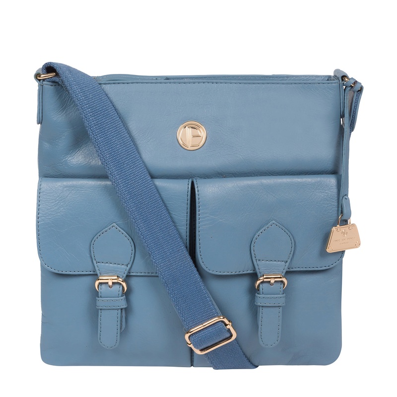 'Azalea' Dusky Blue Leather Cross Body Bag