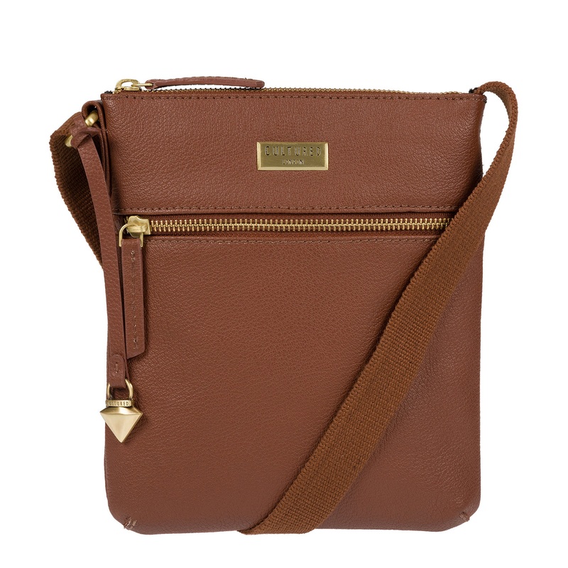 'Halle' Sienna Brown Leather Cross-Body Bag