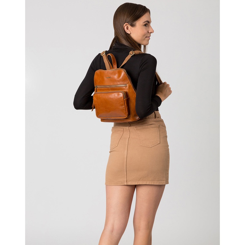 'Jackie' Tan Handcrafted Leather Backpack