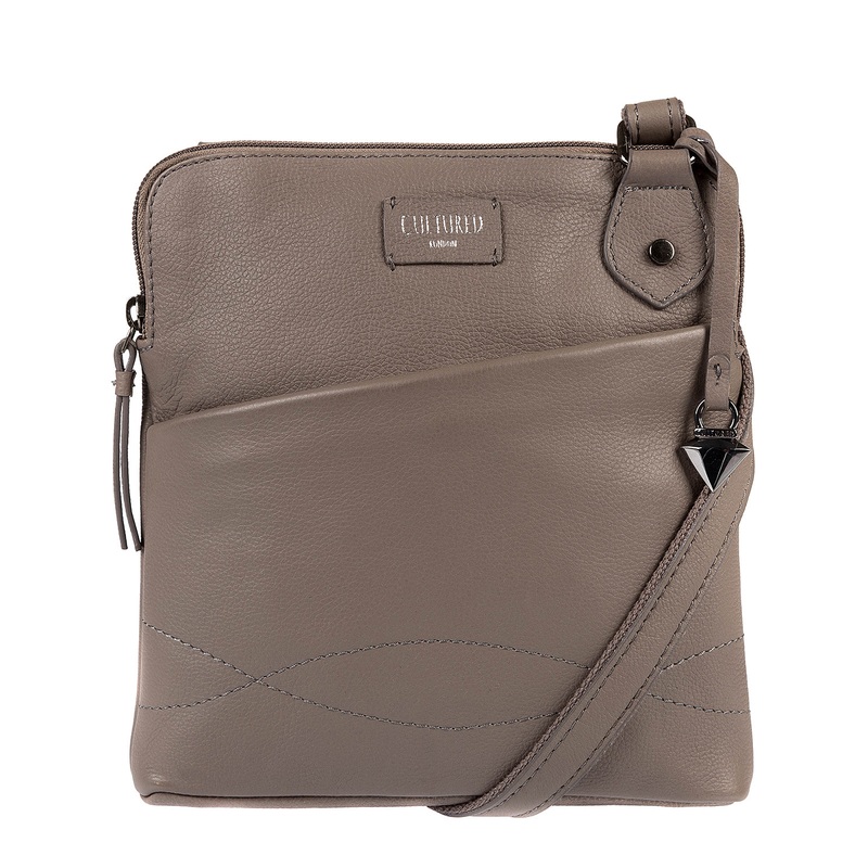 'Jayne' Grey Leather Slim Cross-Body Bag