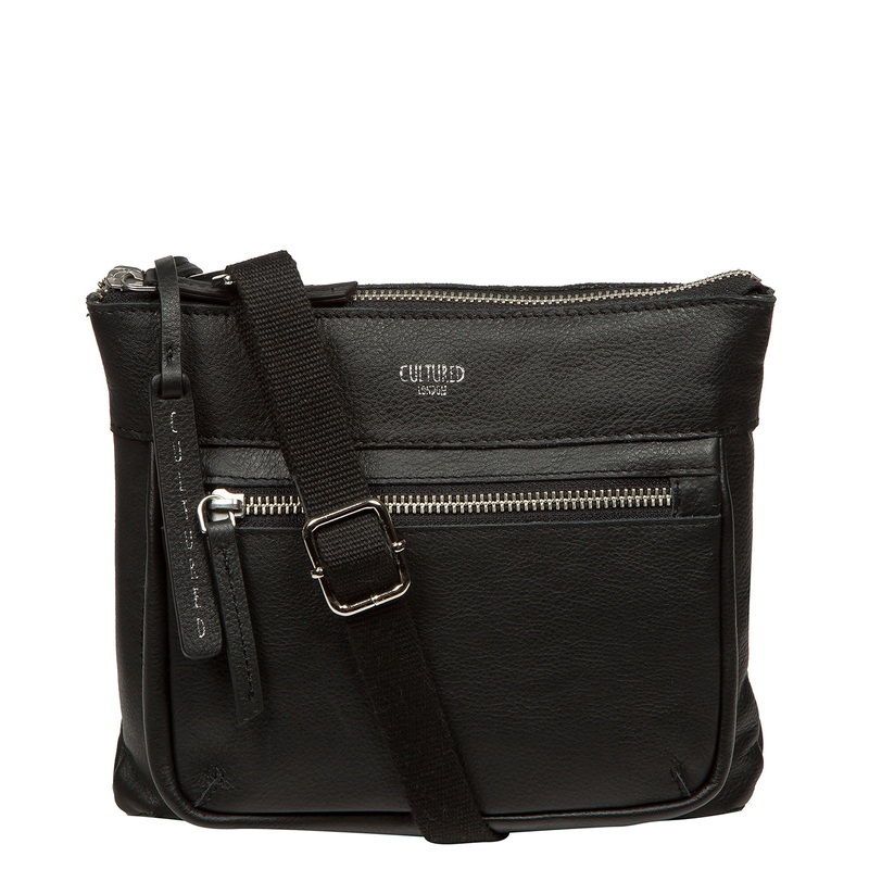 'Kaia' Black Leather Cross Body Bag