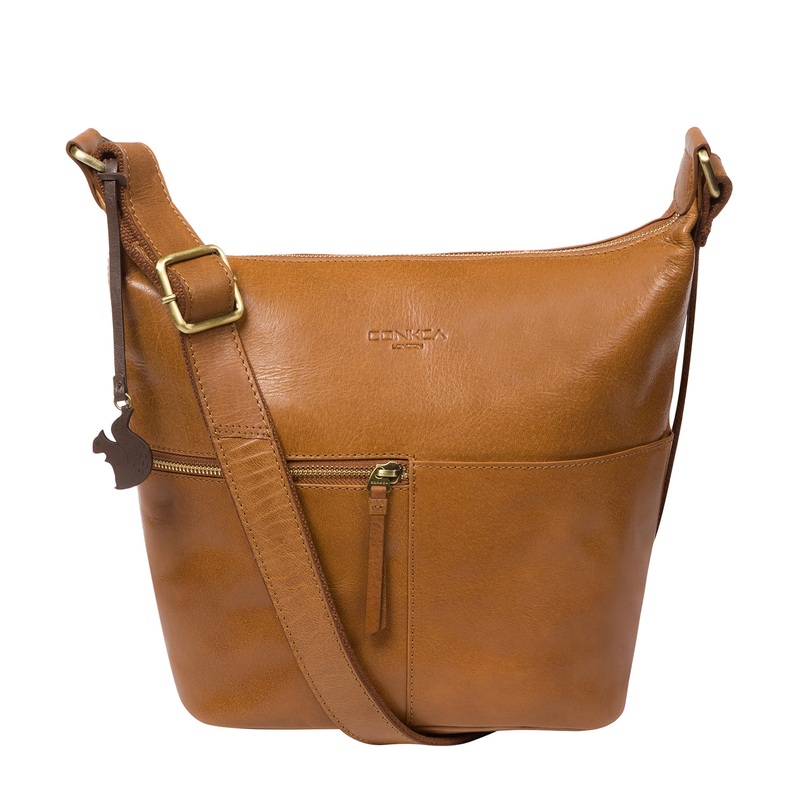 'Kristin' Dark Tan Leather Shoulder Bag