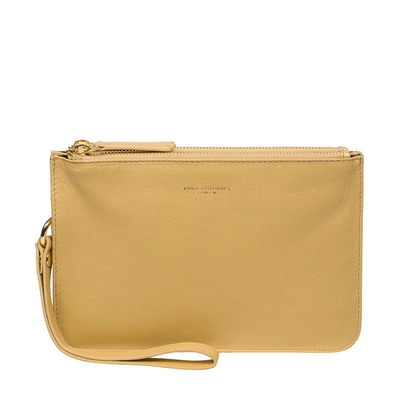 'Addison' Metallic Gold Nappa Leather Clutch Bag