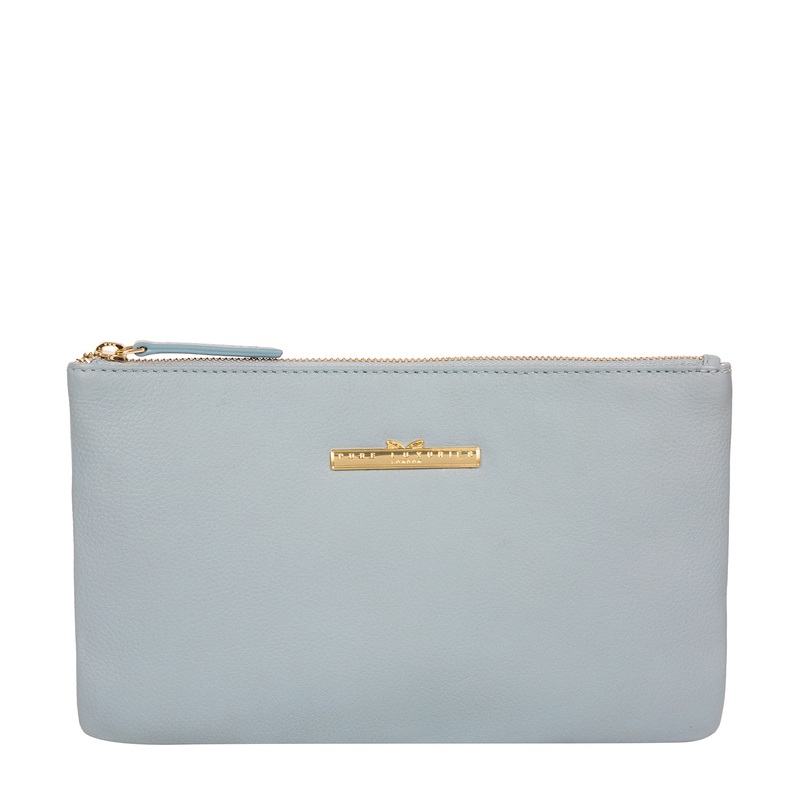 'Arlesey' Cashmere Blue Leather Clutch Bag