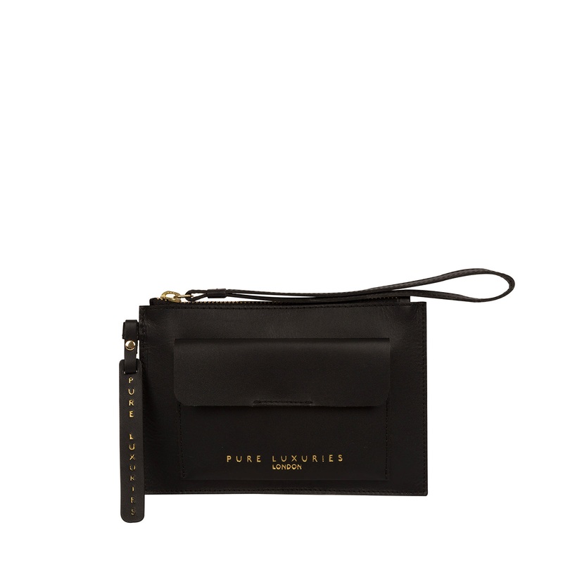 'Arreton' Jet Black Vegetable-Tanned Leather Clutch Bag