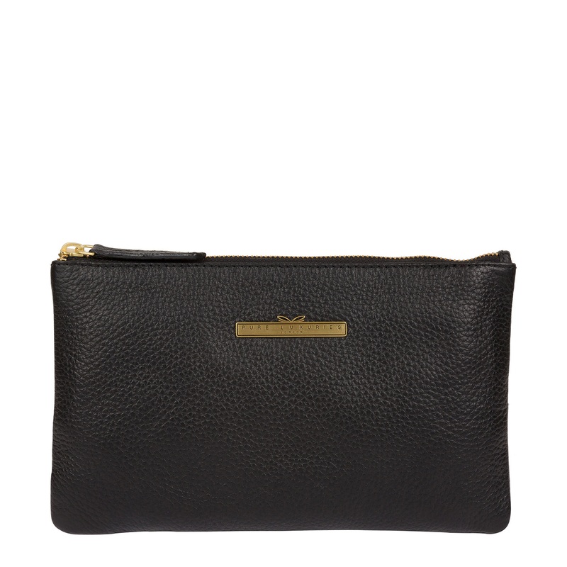 'Ashley' Black Leather Clutch Bag