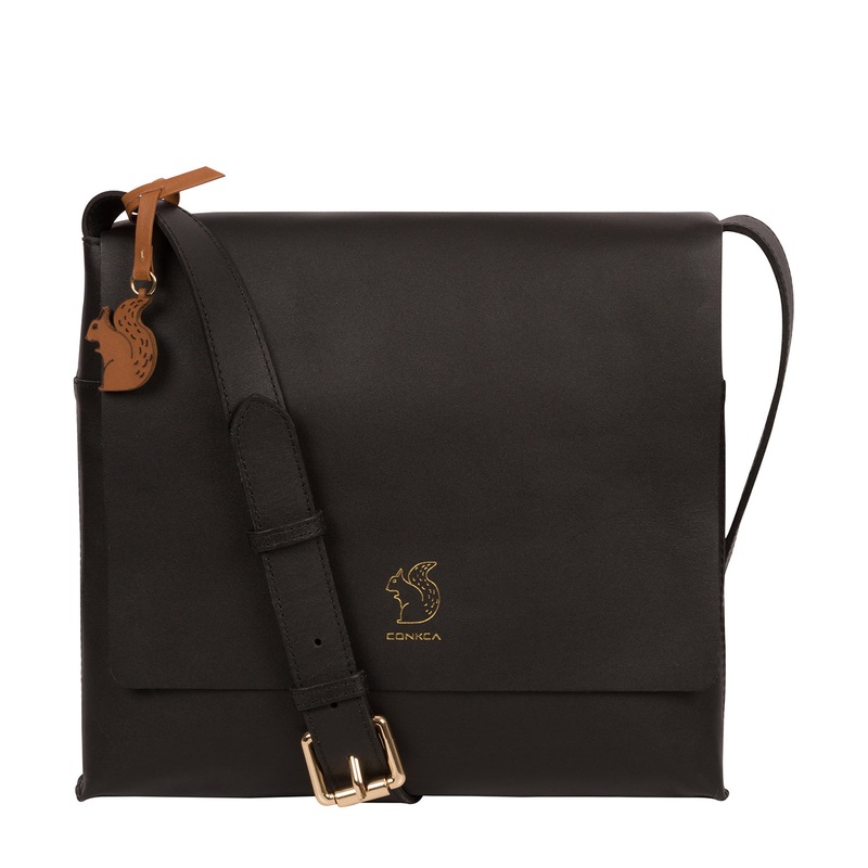 'Bale' Jet Black Vegetable-Tanned Leather Cross Body Bag