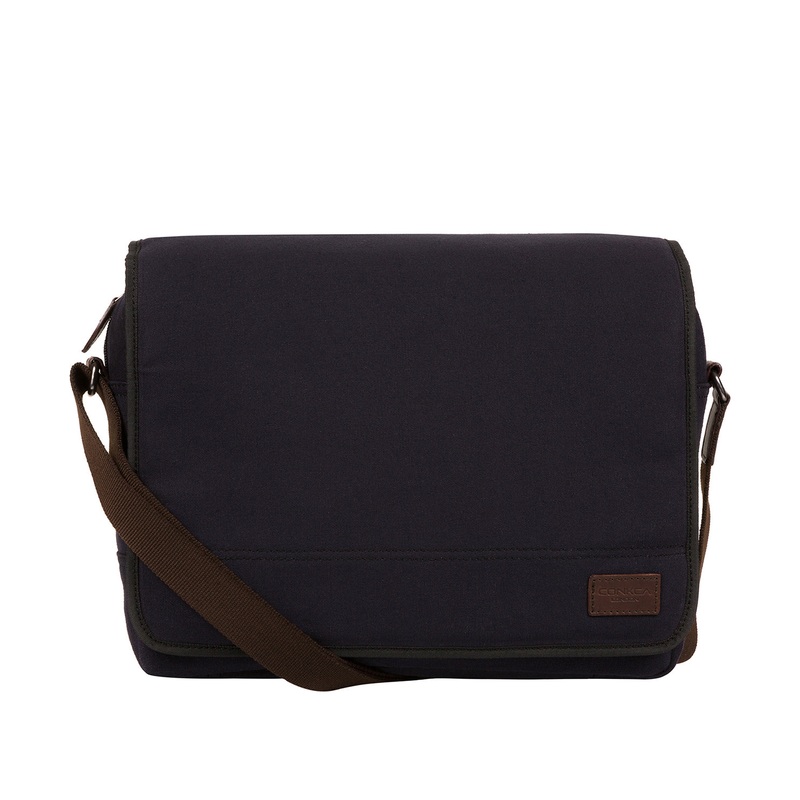 'Balham' Navy Canvas & Leather Messenger Bag