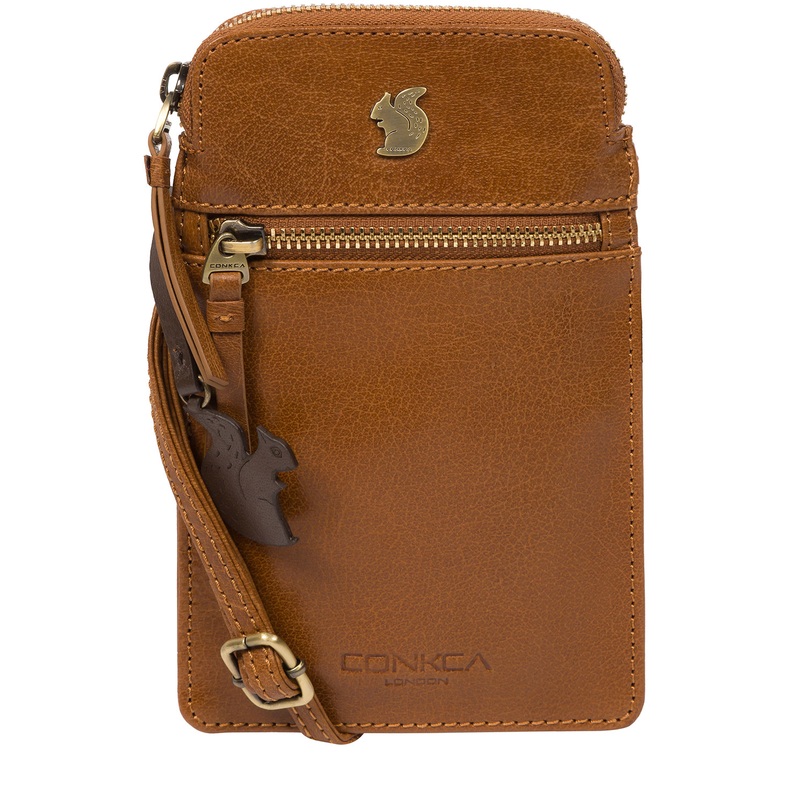 'Bambino' Dark Tan Leather Cross Body Phone Bag