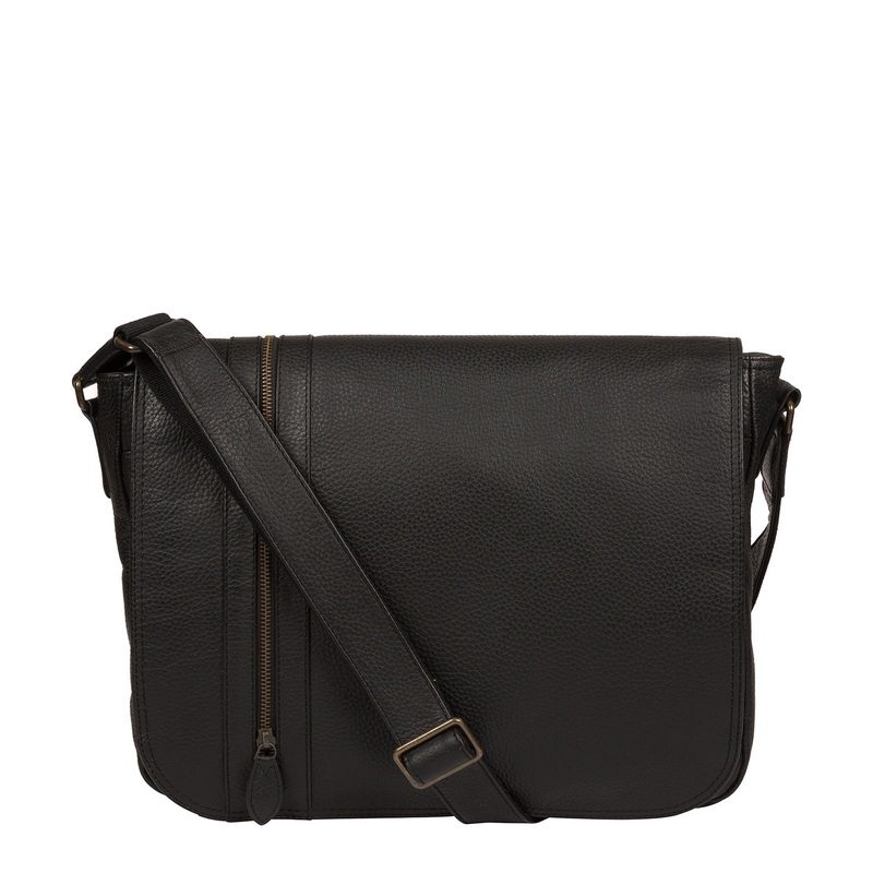 'Byron' Black Leather Messenger Bag