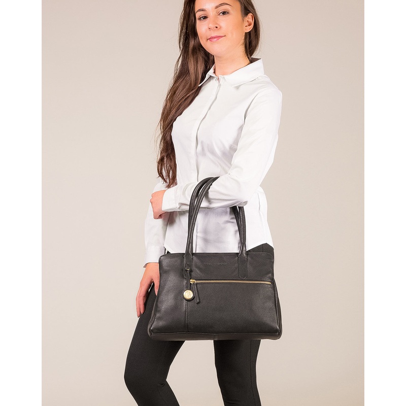 'Darley' Black Leather & Gold-Coloured Detail Handbag