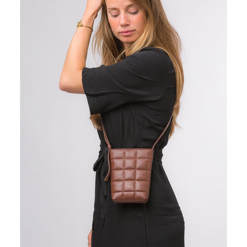 'Elouise' Dark Tan Nappa Leather Cross Body Phone Bag
