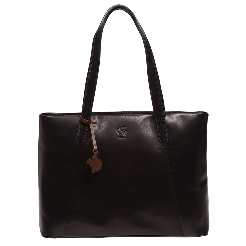 'Enola' Black Leather Tote Bag