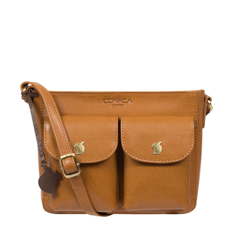 'Eski' Dark Tan Leather Cross Body Bag