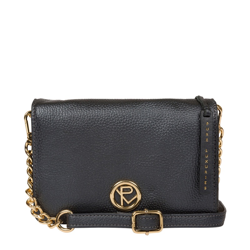 'Esmee' Metallic Blue Steel Leather Cross Body Clutch Bag