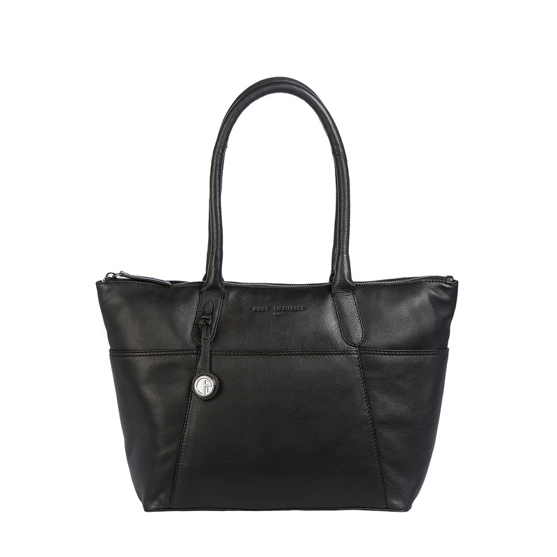 'Eton' Black & Platinum-Coloured Detail Leather Tote Bag