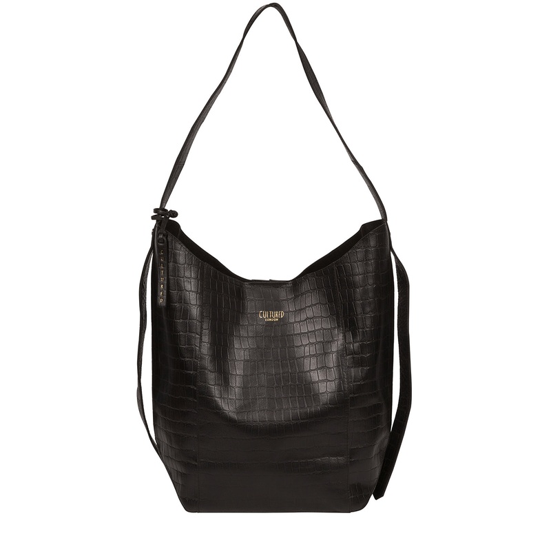 'Harrow' Black Croc Leather Shoulder Bag