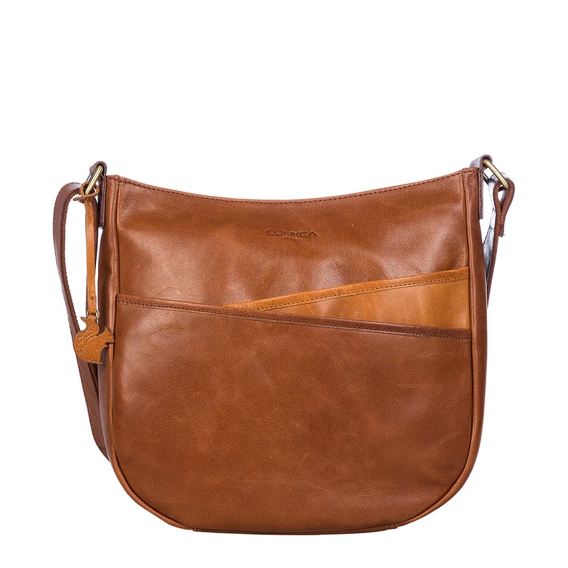 'India' Conker Brown and Cognac Leather Shoulder Bag