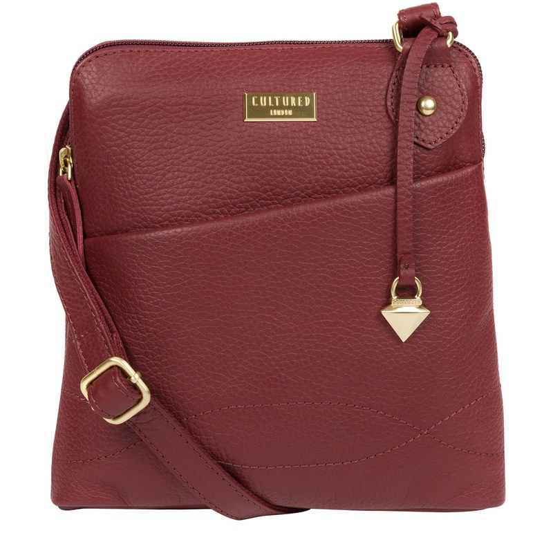 'Jarah' Ruby Red Leather Cross Body Bag