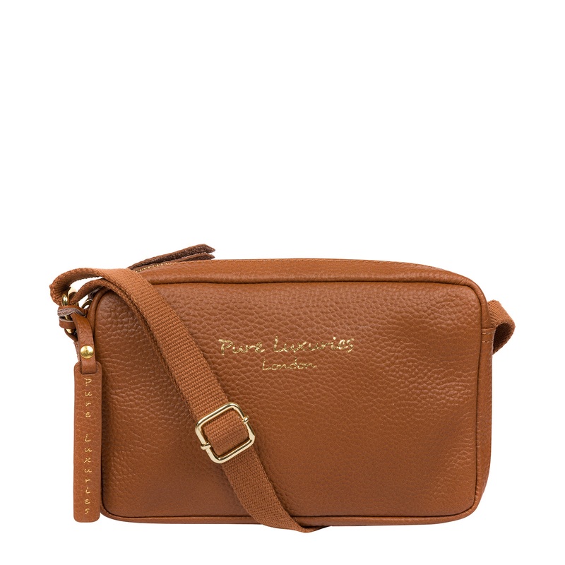 'Laine' Tan Leather Cross Body Bag