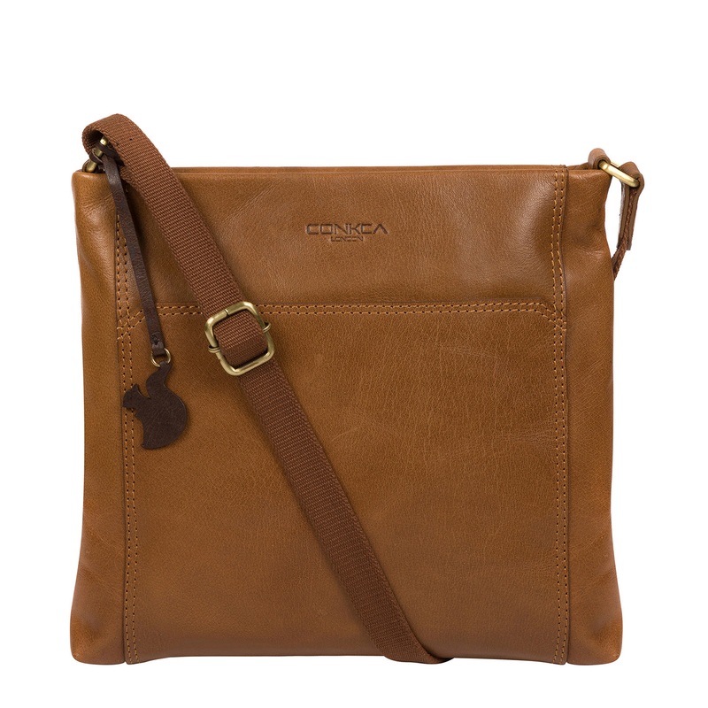 'Lina' Dark Tan Leather Cross Body Bag