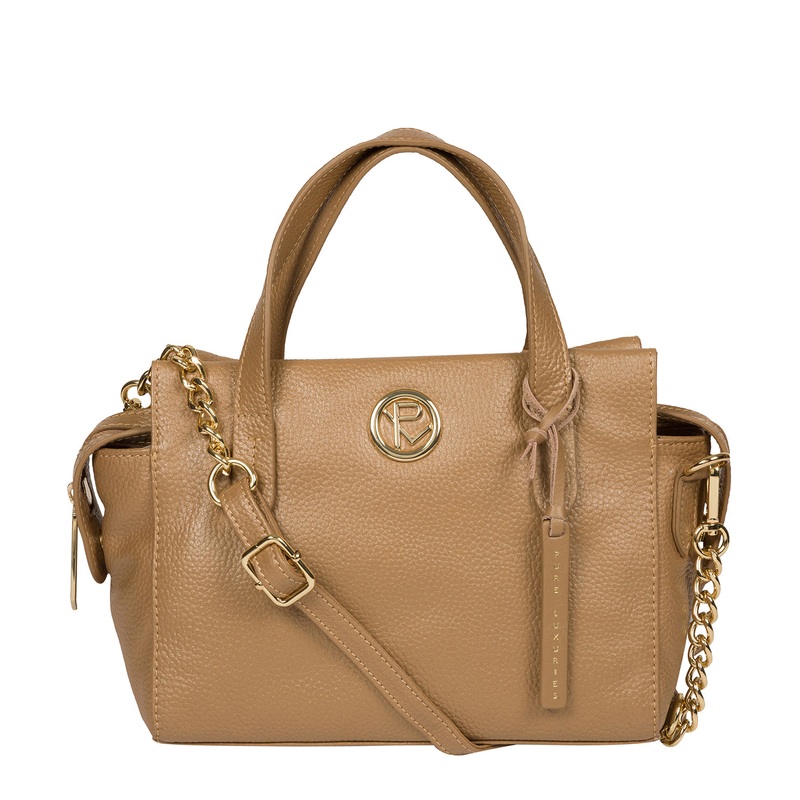 'Lisette' Metallic Champagne Leather Handbag