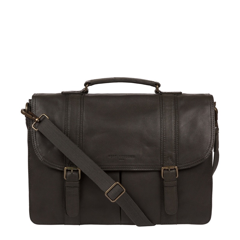 'Logan' Ash Black Leather Work Bag