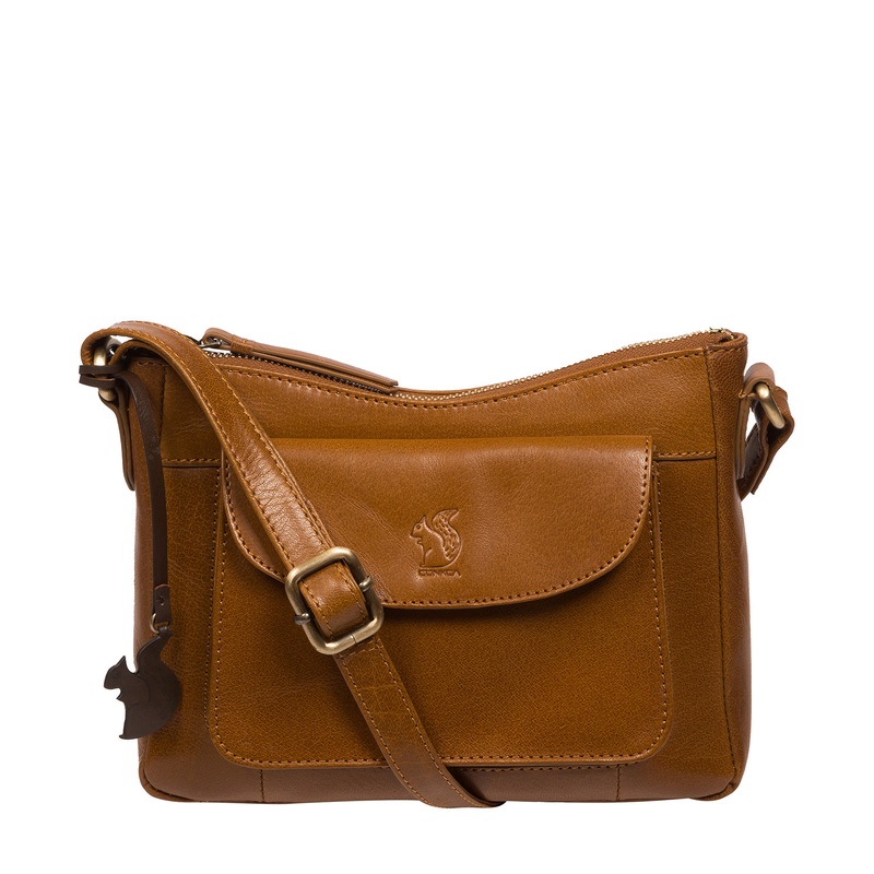 'Lottie' Dark Tan Leather Cross Body Bag