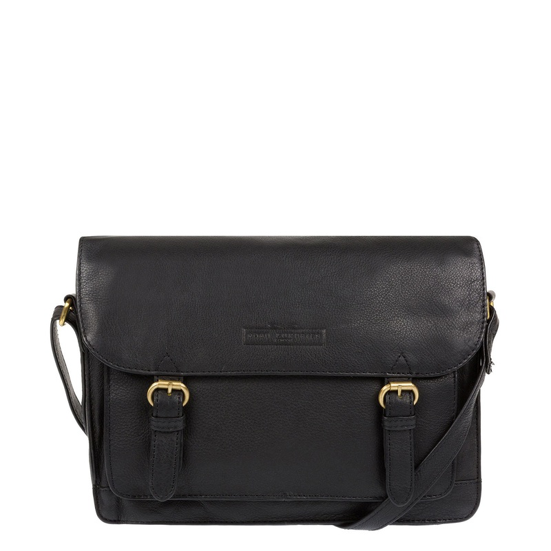 'Alba' Black Pebbled Cowhide Leather Small Satchel