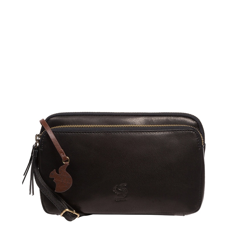'Birdie' Black Leather Cross Body Bag